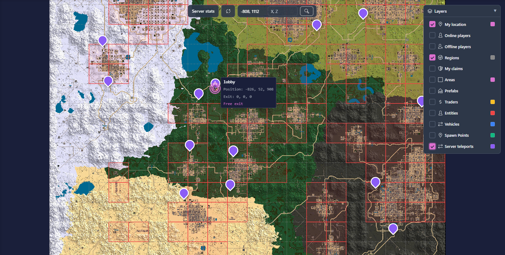 NastyPvE live map preview — interactive web map with player positions, traders, claims and POIs
